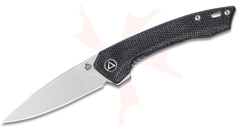 QSP Knives Leopard Flipper Knife 3 inch 14C28N Satin Spear Point Blade, Black Linen Micarta Handles