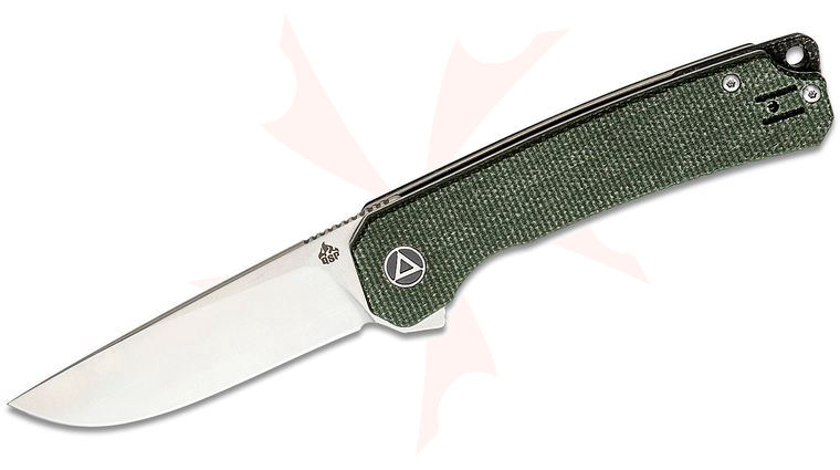 QSP Knives Osprey Flipper Knife 3.25 inch 14C28N Satin Drop Point Blade, Green Micarta Handles