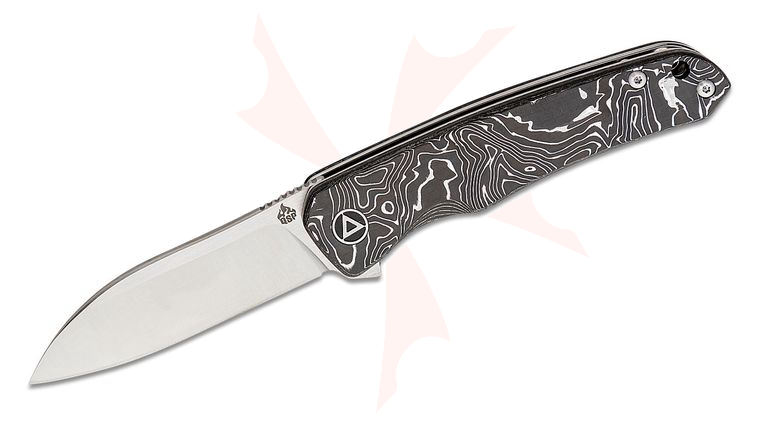 QSP Knives Otter Flipper Knife 2.70 inch CPM-S35VN Satin Modified Sheepsfoot Blade, Aluminum Foil Carbon Fiber Handles