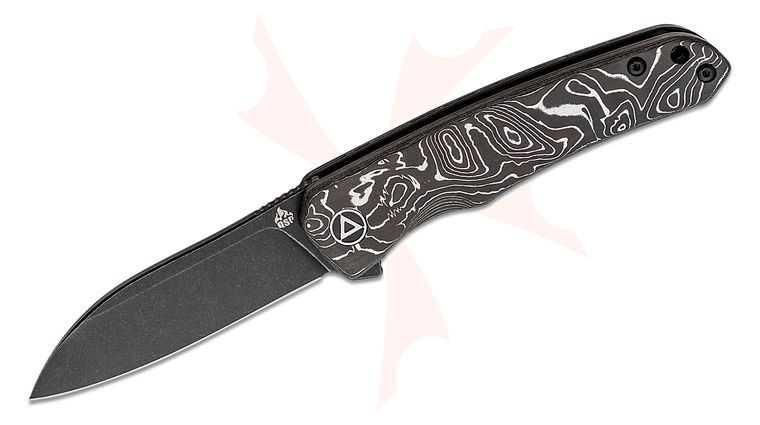 QSP Knives Otter Flipper Knife 2.70 inch CPM-S35VN Black Stonewashed Modified Sheepsfoot Blade, Aluminum Foil Carbon Fiber Handles