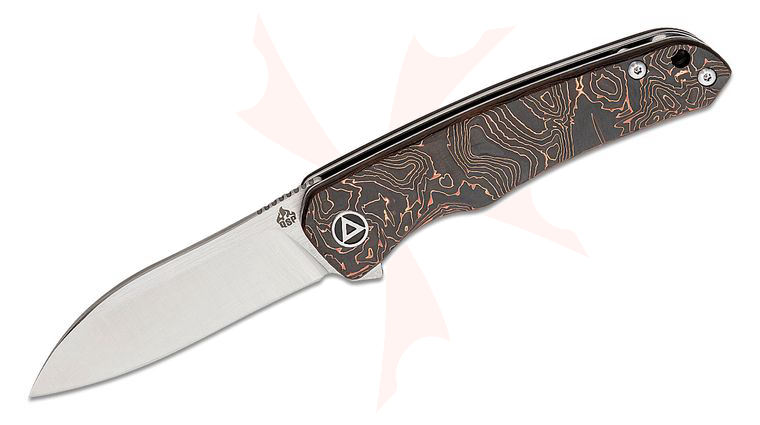 QSP Knives Otter Flipper Knife 2.70 inch CPM-S35VN Satin Modified Sheepsfoot Blade, Copper Foil Carbon Fiber Handles