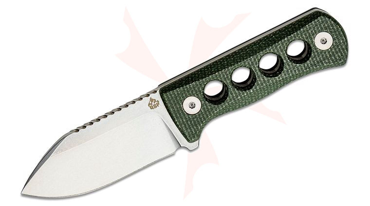 QSP Knives Canary Neck Knife 2.5 inch 14C28N Stonewashed Drop Point Blade, Green Micarta Handles, Kydex Neck Sheath