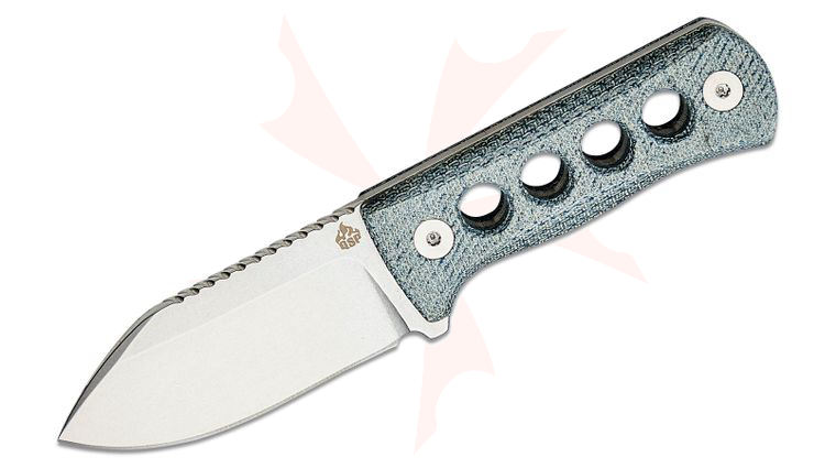 QSP Knives Canary Neck Knife 2.5 inch 14C28N Stonewashed Drop Point Blade, Denim Blue Micarta Handles, Kydex Neck Sheath