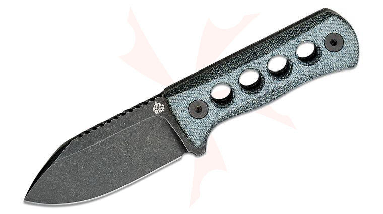 QSP Knives Canary Neck Knife 2.5 inch 14C28N Black Stonewashed Drop Point Blade, Denim Blue Micarta Handles, Kydex Neck Sheath