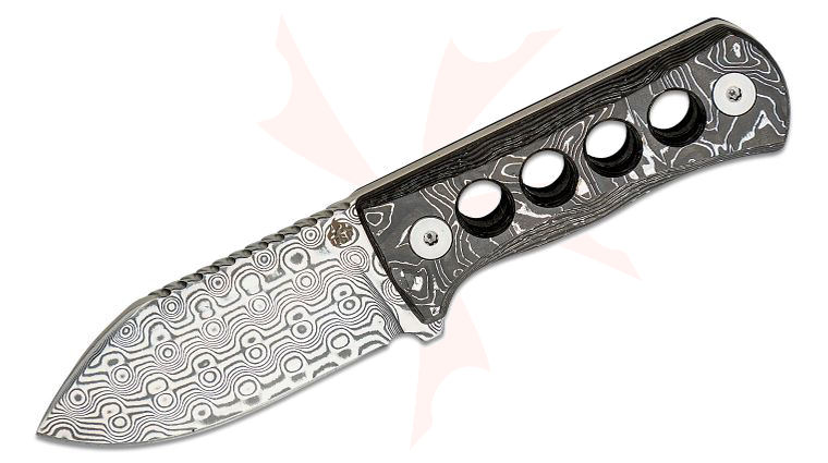 QSP Knives Canary Neck Knife 2.5 inch Damascus Drop Point Blade, Aluminum Foil Carbon Fiber Handles, Kydex Neck Sheath