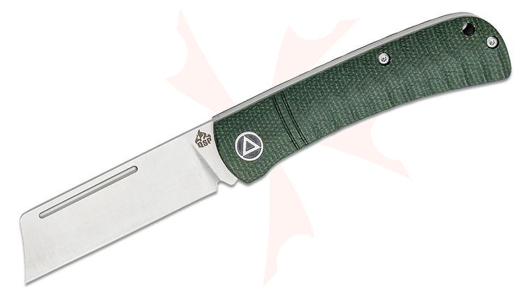 QSP Knives Hedgehog Slipjoint Knife 2.88 inch 14C28N Satin Cleaver Blade, Green Micarta Handles