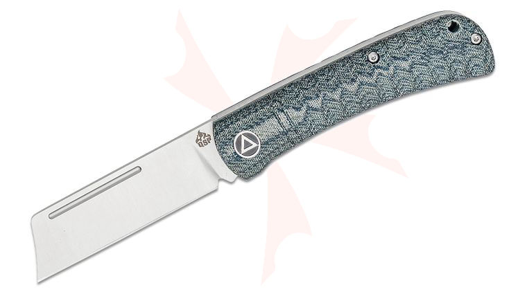 QSP Knives Hedgehog Slipjoint Knife 2.88 inch 14C28N Satin Cleaver Blade, Denim Blue Micarta Handles