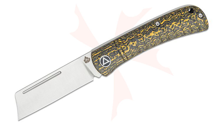 QSP Knives Hedgehog Slipjoint Knife 2.88 inch 14C28N Satin Cleaver Blade, Golden Carbon Fiber Handles