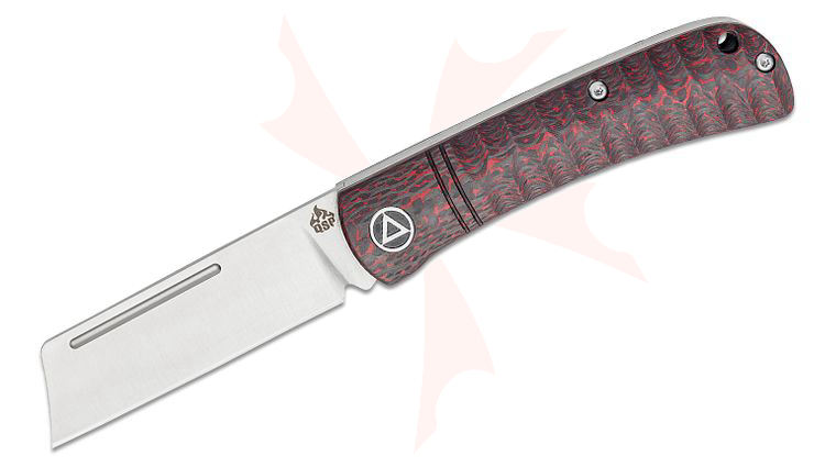 QSP Knives Hedgehog Slipjoint Knife 2.88 inch 14C28N Satin Cleaver Blade, Red Carbon Fiber Handles