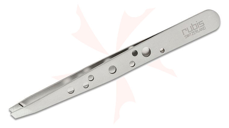 Rubis Swiss Made Slant Tweezers, Perforated Stainless Steel (1K111)