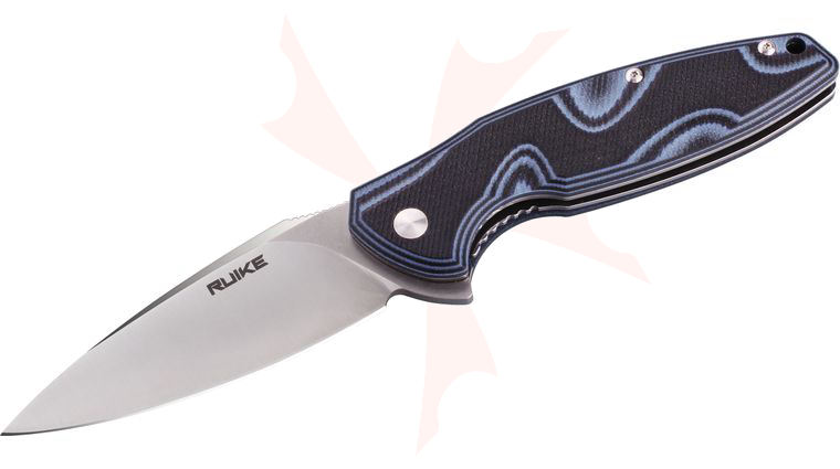 RUIKE Knives Fang P105 Flipper 3.6 inch 14C28N Satin Blade, Pale Blue/Black G10 Handles