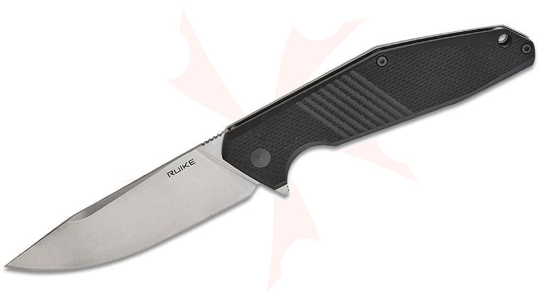 RUIKE Knives D191 Flipper Knife 3.81 inch 8Cr13MoV Stonewashed Drop Point Blade, Black G10 and Stainless Steel Handles