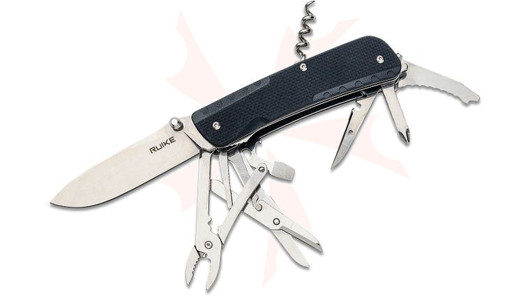 RUIKE Knives LD41 Multi-Functional Knife 4.5 inch Closed, Black G10 Handles