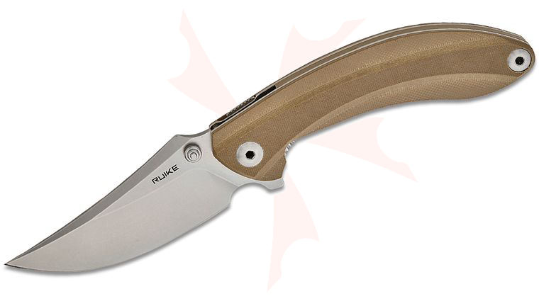 RUIKE Knives P155 Flipper Knife 3.54 inch 14C28N Bead Blast Trailing Point Blade, Desert Sand G10 Handles