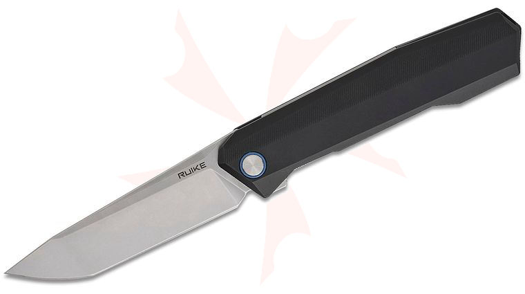 RUIKE Knives P166-AB Flipper Knife 3.62 inch Sandvik 14C28N Bead Blasted Tanto Blade, Black Aluminum Handles