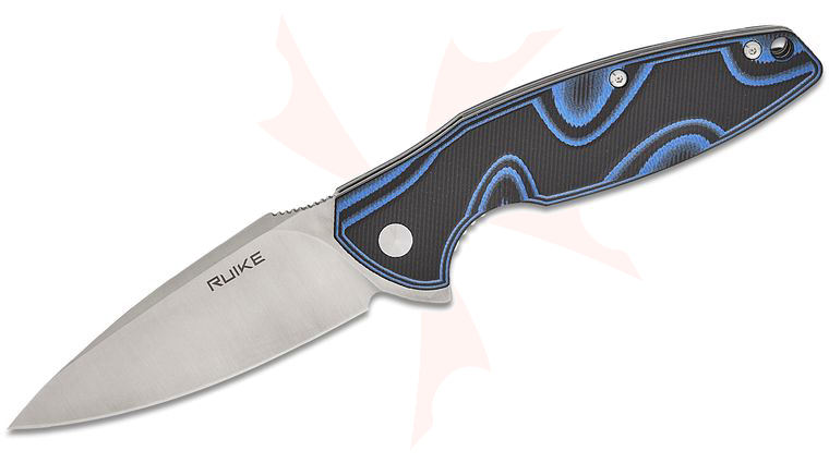 RUIKE Knives Fang P105 Flipper 3.6 inch 14C28N Satin Blade, Blue/Black G10 Handles
