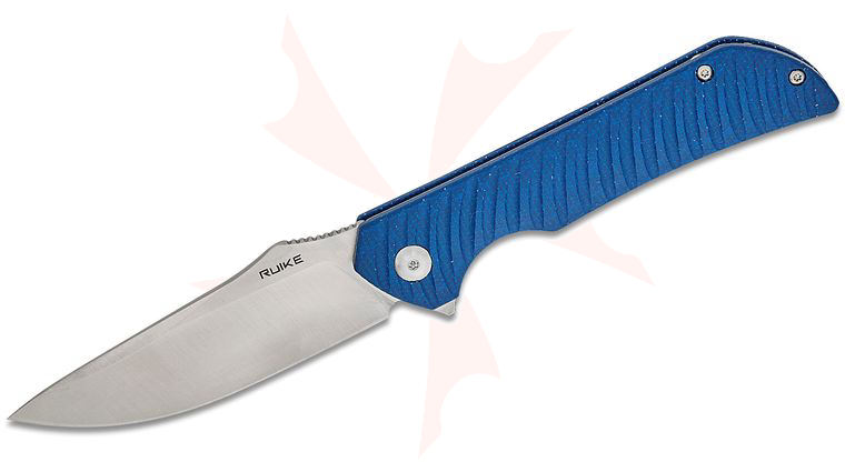 RUIKE Knives P123-ME Flipper Knife 3.6 inch 14C28N Black Drop Point Blade, Blue Micarta Handles