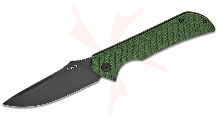 RUIKE Knives P123-MG Flipper Knife 3.6 inch 14C28N Black Drop Point Blade, Green Micarta Handles