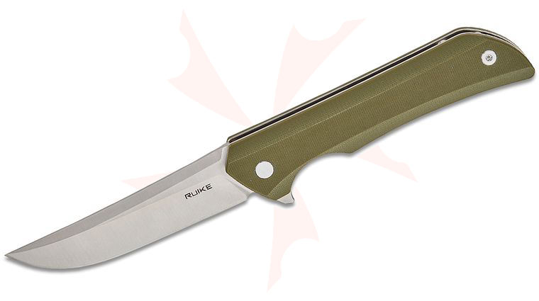 RUIKE Knives Hussar P121 Flipper 3.46 inch 14C28N Satin Blade, OD Green G10 Handles