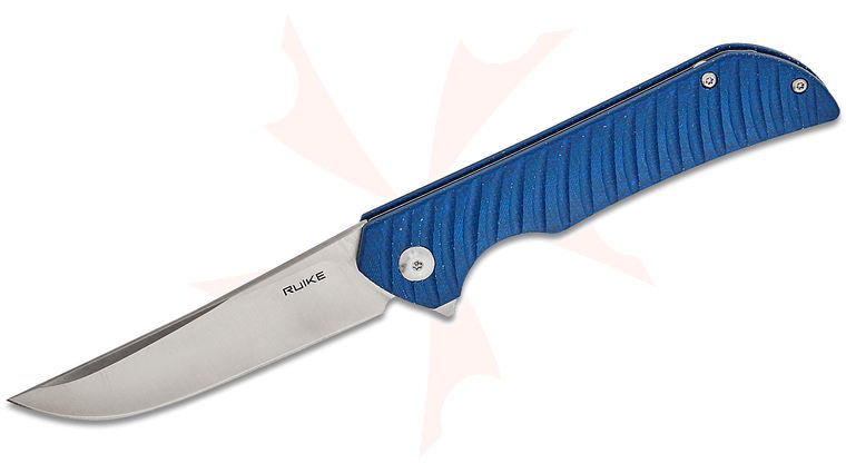 RUIKE Knives P122-ME Flipper Knife 3.6 inch 14C28N Satin Clip Point Blade, Blue Micarta Handles