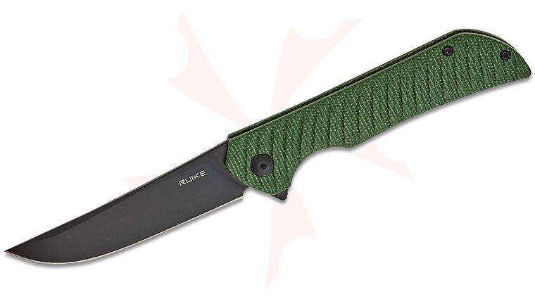 RUIKE Knives P122-MG Flipper Knife 3.6 inch 14C28N Black Clip Point Blade, Green Micarta Handles