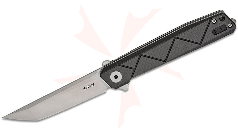 RUIKE Knives P127 Flipper Knife 3.58 inch 14C28N Satin Tanto Blade, Black G10 Handles with Carbon Fiber Overlay