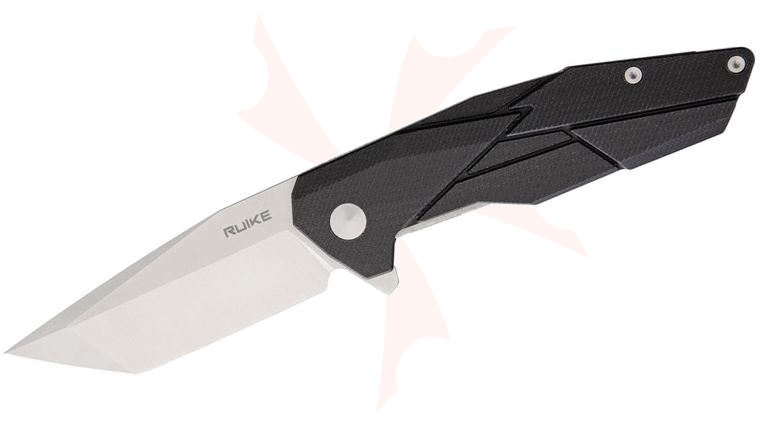 RUIKE Knives P138 Tanto Flipper 3.54 inch 14C28N Satin Blade, Black G10 Handles
