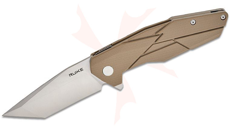 RUIKE Knives P138 Tanto Flipper 3.54 inch 14C28N Satin Blade, Sand G10 Handles