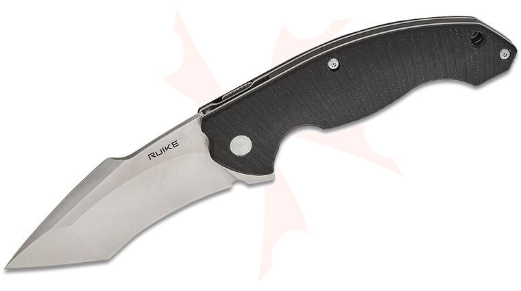 RUIKE Knives P851-B Flipper Knife 3.5 inch 14C28N Satin Recurve Harpoon Point Blade, Black G10 Handles
