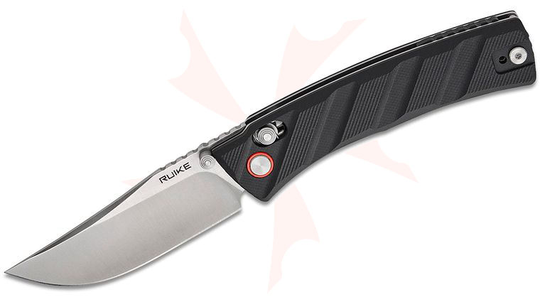 RUIKE Knives P856-B Crossbar Folding Knife 3.11 inch Sandvik 14C28N Satin Clip Point Blade, Black G10 Handles