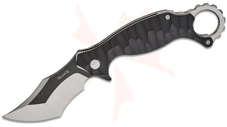 RUIKE Knives P881 Karambit Flipper Knife 2.97 inch 14C28N Two-Tone Recurve Tanto Blade, Black G10 Handles with Pinky Ring