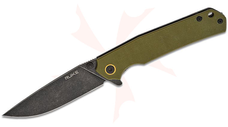 RUIKE Knives P801 Flipper Knife 3.46 inch 14C28N Black Stonewashed Blade, Green G10 and Black Stonewashed Steel Handles