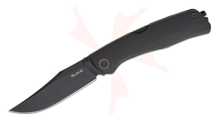 RUIKE Knives P882-B Folding Knife 3.35 inch Sandvik 12C27 Black Stonewashed Clip Point Blade, Black G10 Handles