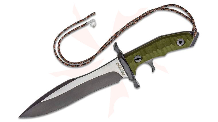 Rambo Last Blood Heartstopper 9 inch Two-Tone Blade, OD Green G10 Handle, Brown Leather Sheath