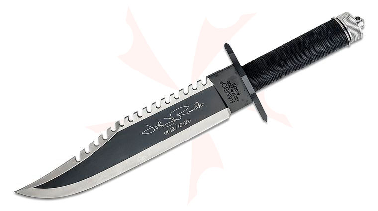 Rambo First Blood Part II John Rambo Signature Edition 10 inch Sawback Blade, Black Nylon Cord Handle