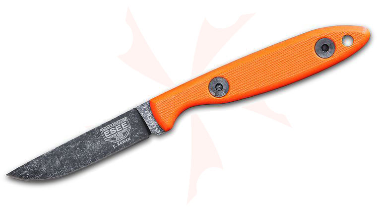 ESEE Knives ESEE-CR2.5-OR Camp-Lore Cody Rowen CR2.5 Fixed 2.5 inch 1095 Black Stonewashed Plain Blade, Orange G10 Handles, Leather Drop Sheath
