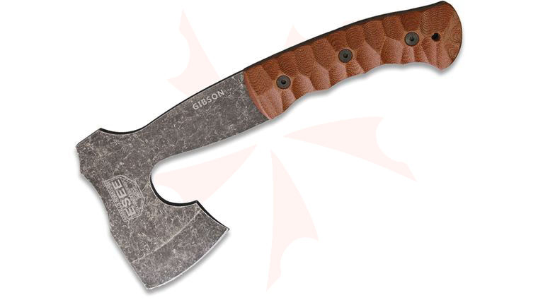 ESEE Knives Gibson Axe, Black Oxide Stonewashed, Sculpted Micarta Handles, Brown Leather Sheath