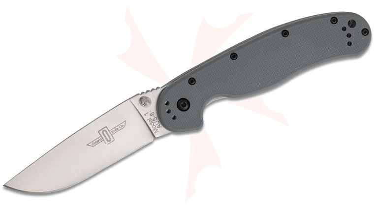 Ontario RAT Model 1 Folding Knife 3.6 inch Satin Plain Blade, Gray FRN Handles