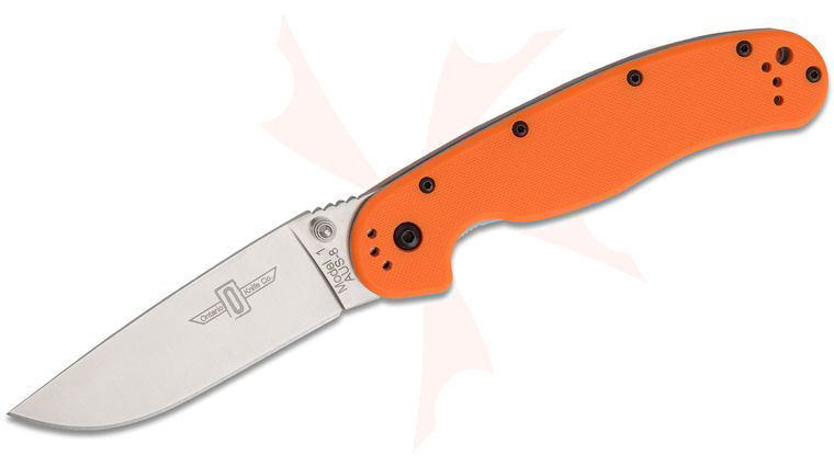 Ontario RAT Model 1 Folding Knife 3.6 inch Satin Plain Blade, Orange FRN Handles