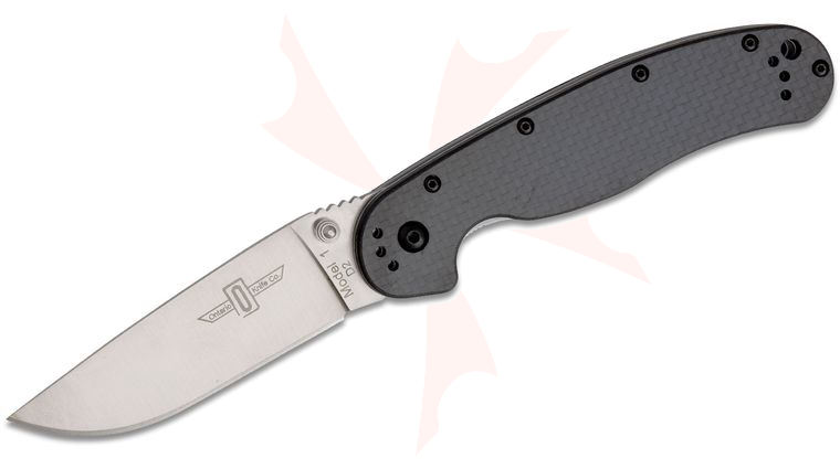 Ontario RAT Model 1 Folding Knife 3.6 inch Satin D2 Plain Blade, Carbon Fiber Handles