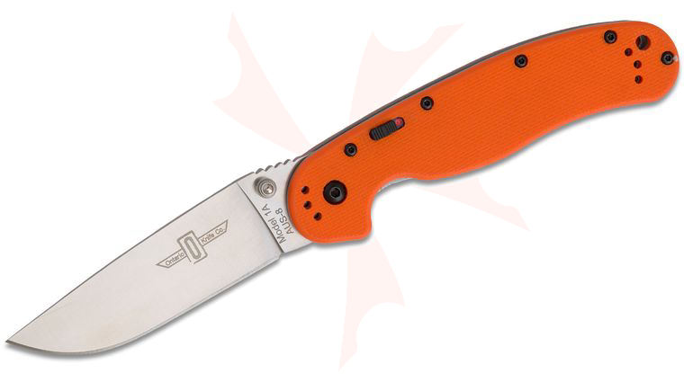 Ontario RAT Model 1-A Assisted Folding Knife 3.625 inch Satin Plain Blade, Orange G10 Handles