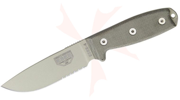 ESEE Knives ESEE-4S-MB-DT Desert Tan Combo Edge, OD Green Sheath, MOLLE Back and Clip Plate