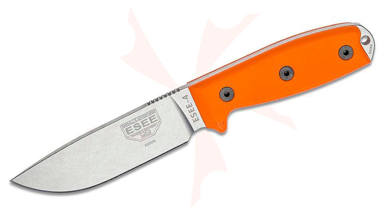ESEE Knives ESEE-4P35V-OR S35VN Stainless Plain Edge, Orange G10 Handles, Black Sheath, Clip Plate
