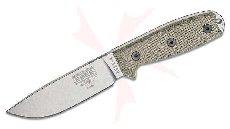 ESEE Knives ESEE-4P35V S35VN Stainless Plain Edge, Canvas Micarta Handles, Black Sheath, Clip Plate