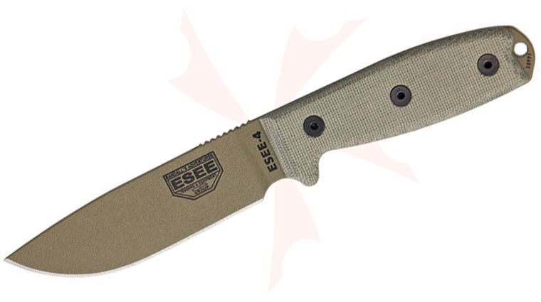 ESEE Knives ESEE-4P-MB-DE Dark Earth Plain Edge, Micarta Handles, Black Sheath, MOLLE Back and Clip Plate