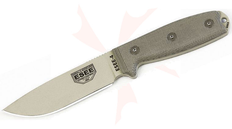 ESEE Knives ESEE-4P-MB-DT Desert Tan Plain Edge, OD Green Sheath, MOLLE Back and Clip Plate