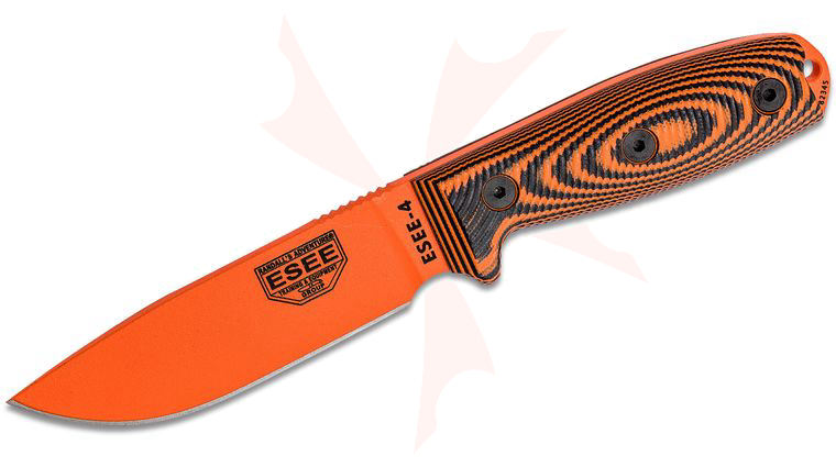 ESEE Knives ESEE-4POR-006 Orange Plain Edge, 3D Machined Orange/Black G10 Handles, Black Sheath, Clip Plate