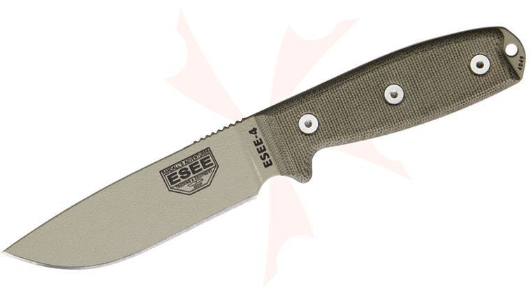 ESEE Knives ESEE-4P-DT Desert Tan Plain Edge, OD Green Sheath, Clip Plate