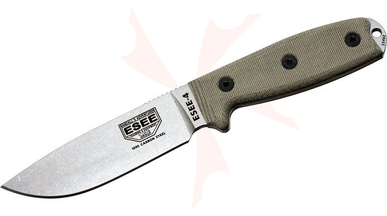 ESEE Knives ESEE-4P-UC Uncoated Plain Edge, Coyote Brown Sheath, Clip Plate