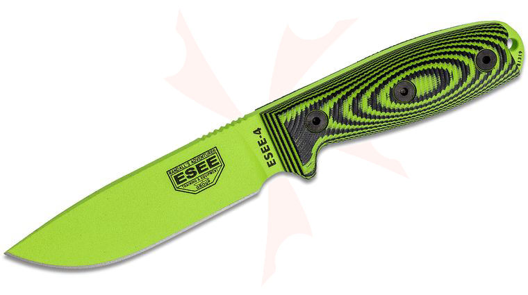ESEE Knives ESEE-4PVG-007 Venom Green Plain Edge, 3D Machined Neon Green/Black G10 Handles, Black Sheath, Clip Plate